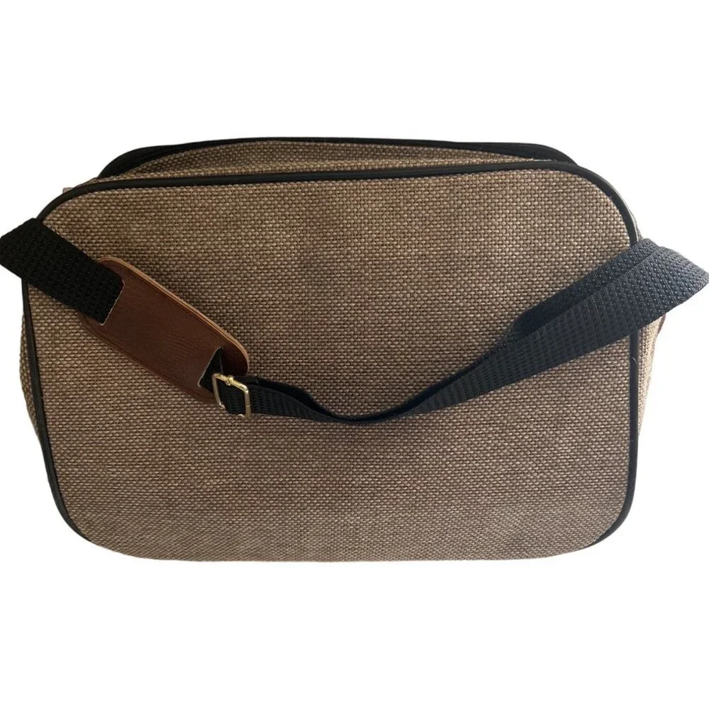 Oscar De La Renta Vintage Tan Tweed Carry On Luggage/Travel Bag